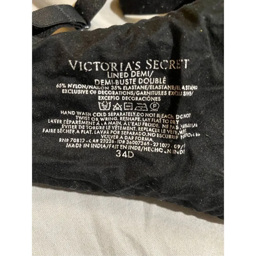 Victoria’s Secret lined Demi Black with Rhinestone bra 34D